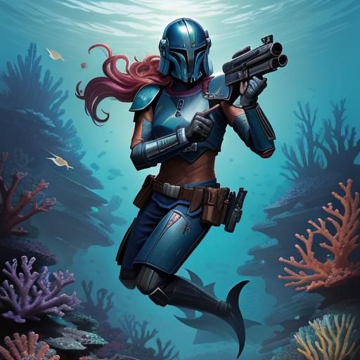 Mandalorian Mermaid Warrior in Coral Reef Depths