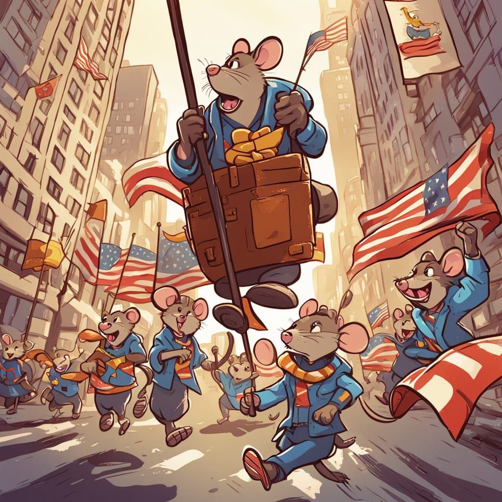 Cartoon Rats Celebrate in New York City
