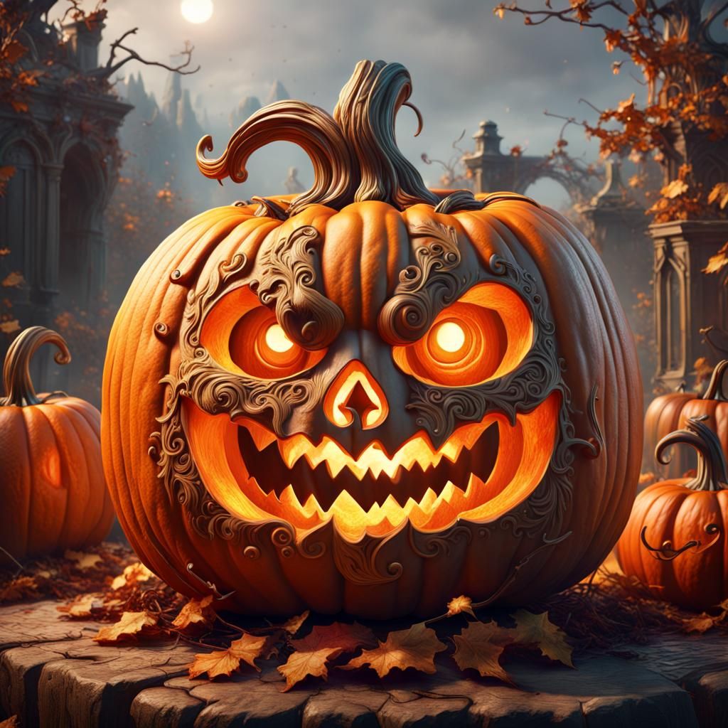 Detailed Pumpkin Carving Concept Art