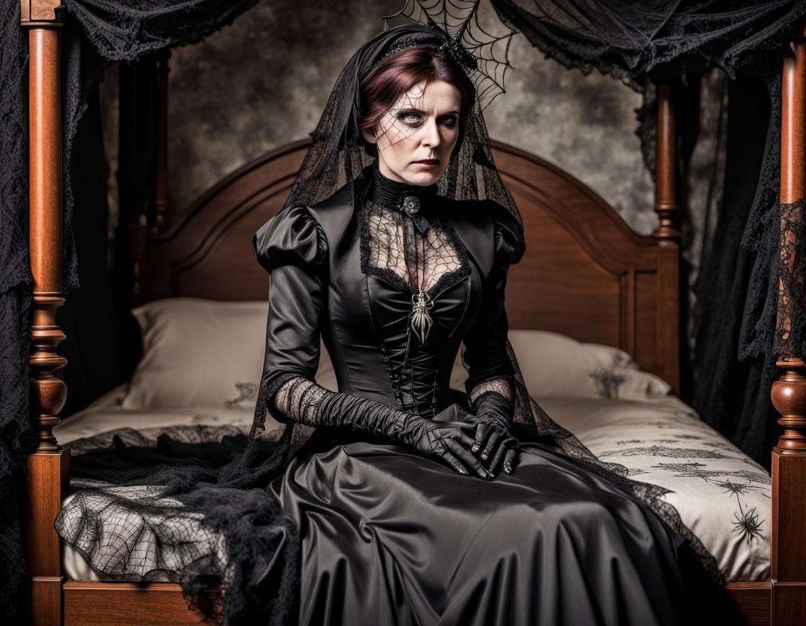 Steampunk Widow Grieving in Victorian Dress