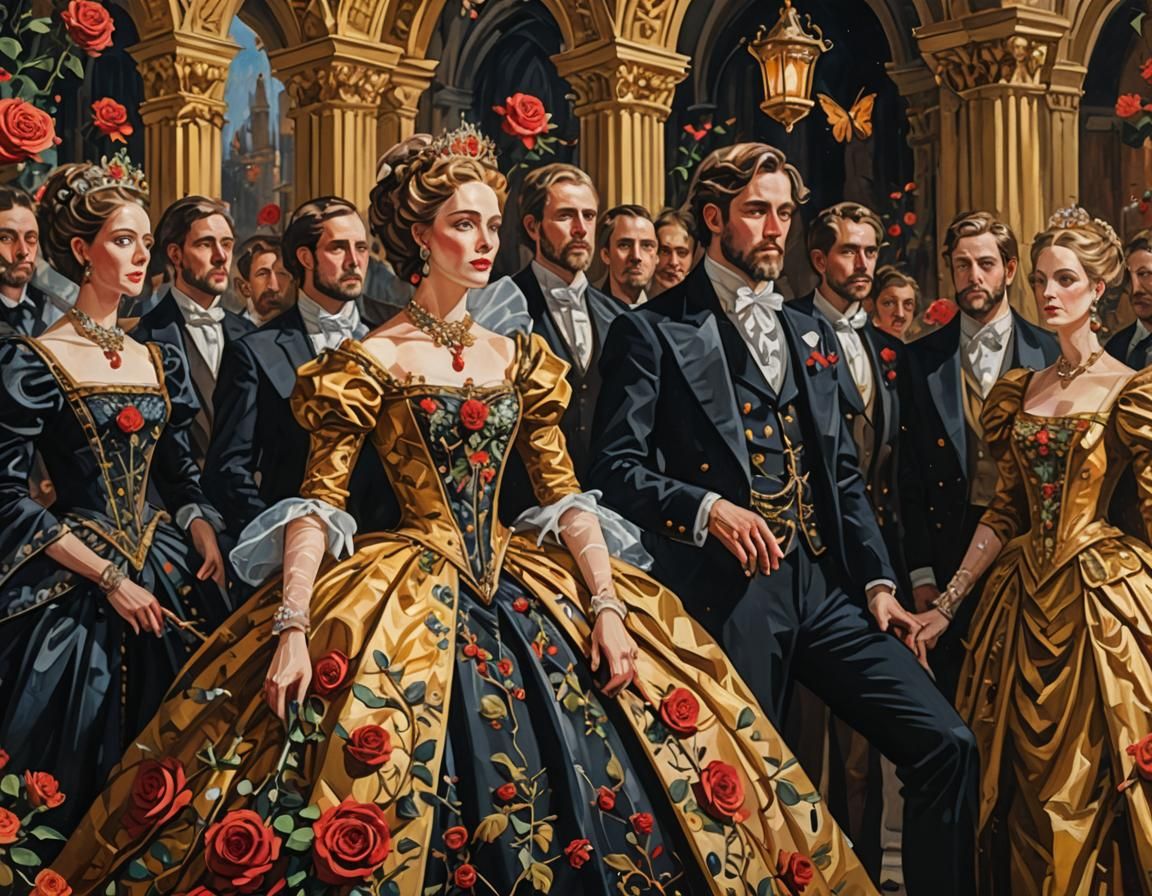 Opulent Court of Roses and Thorns Gouache Painting