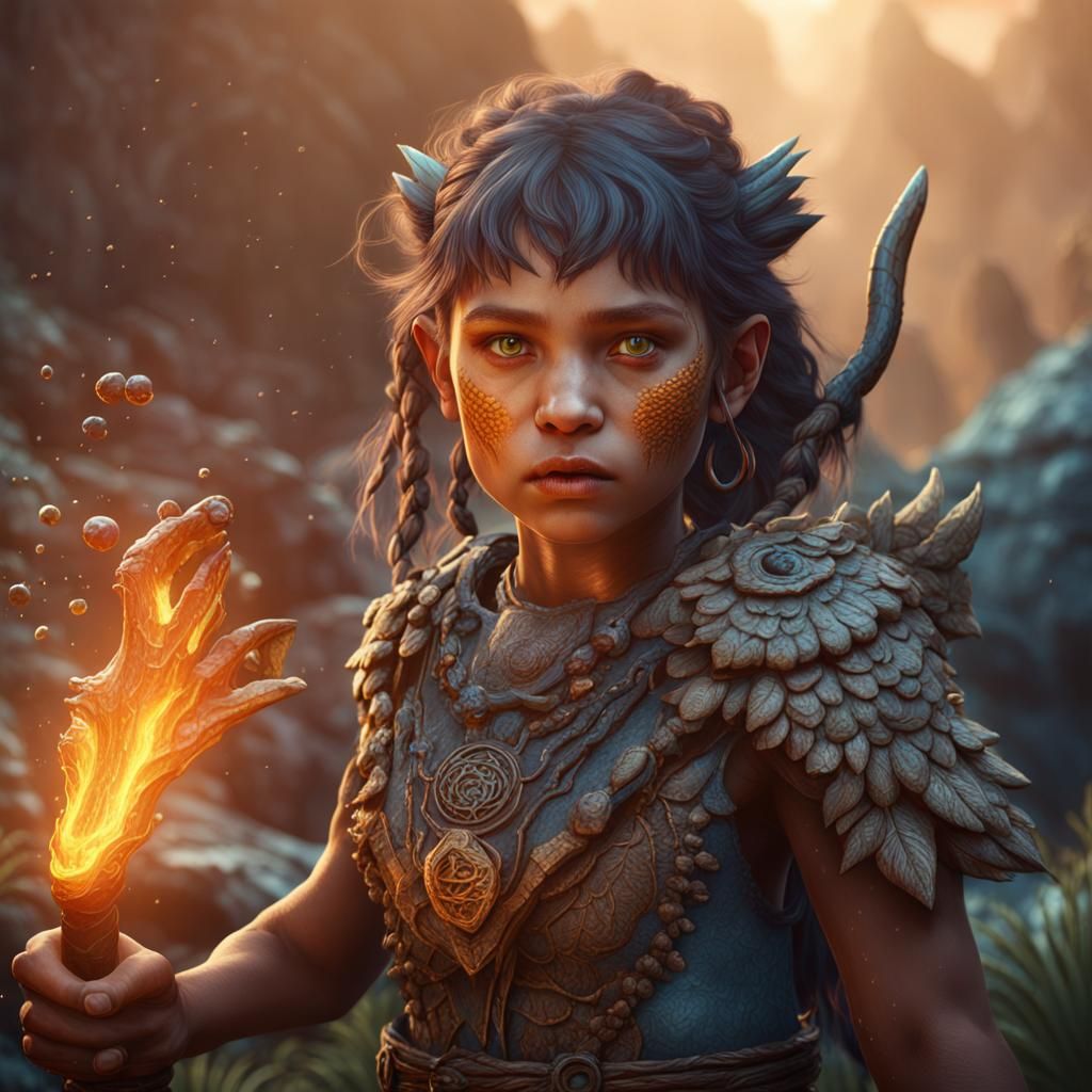 Prehistoric Girl in Detailed Matte Painting Style