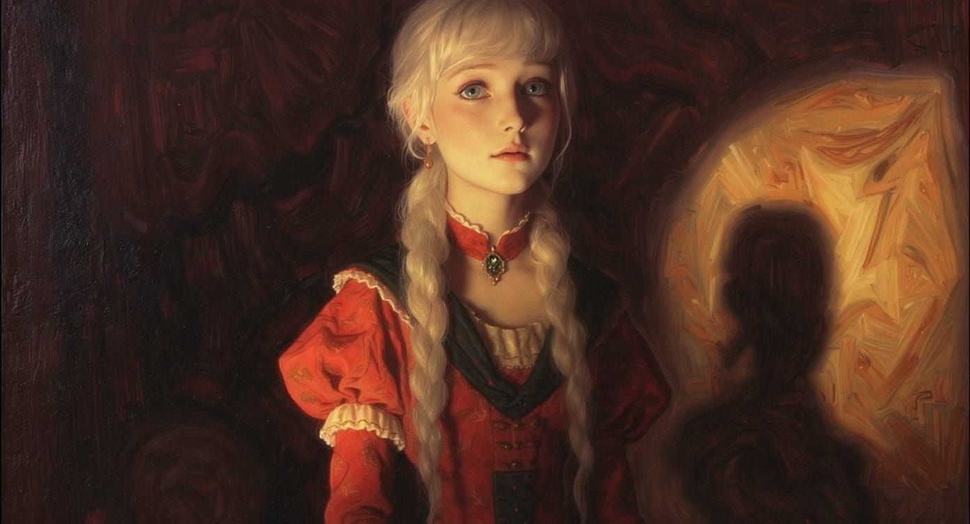 Mystical Woman in Nostalgic Attire, Oil Painted Style