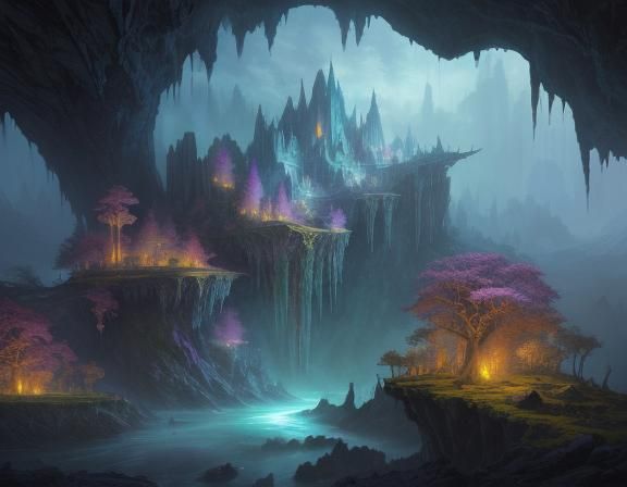 Alien Caverns: Matte Painting with Iridescent Structures