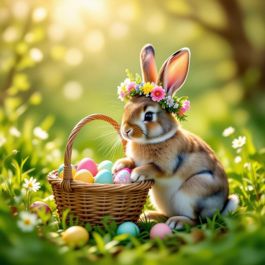 Easter Rabbit in Whimsical Floral Crown