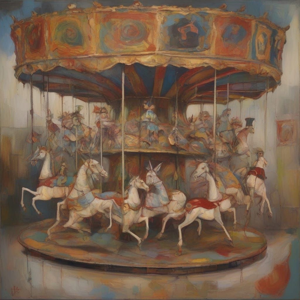 Haunting Expressionist Carousel with Twisted Figures