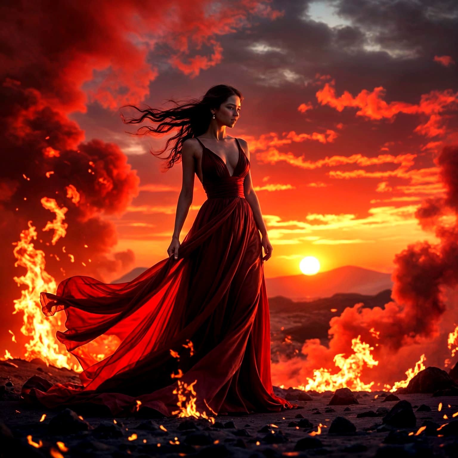 Woman in Firelight: A Cinematic Digital Painting