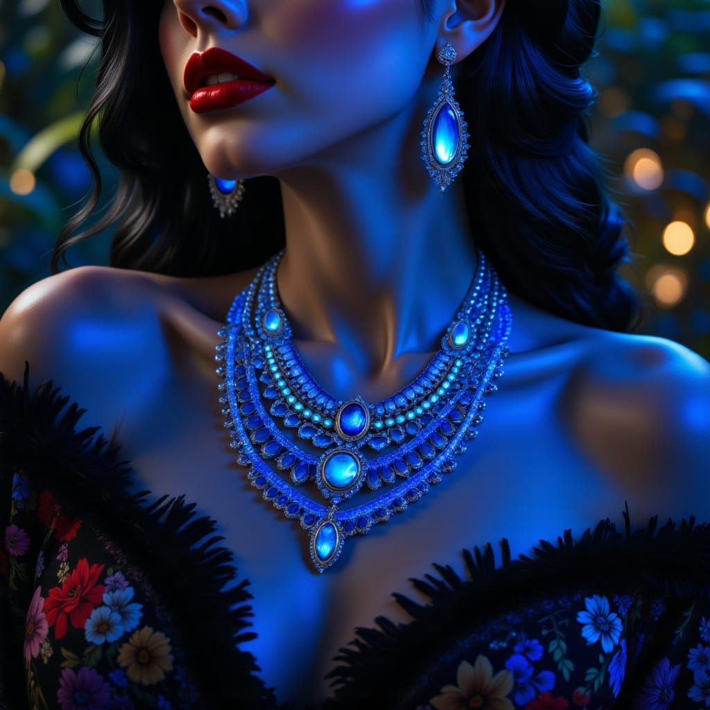 Woman in Art Nouveau Style with Cobalt Blue