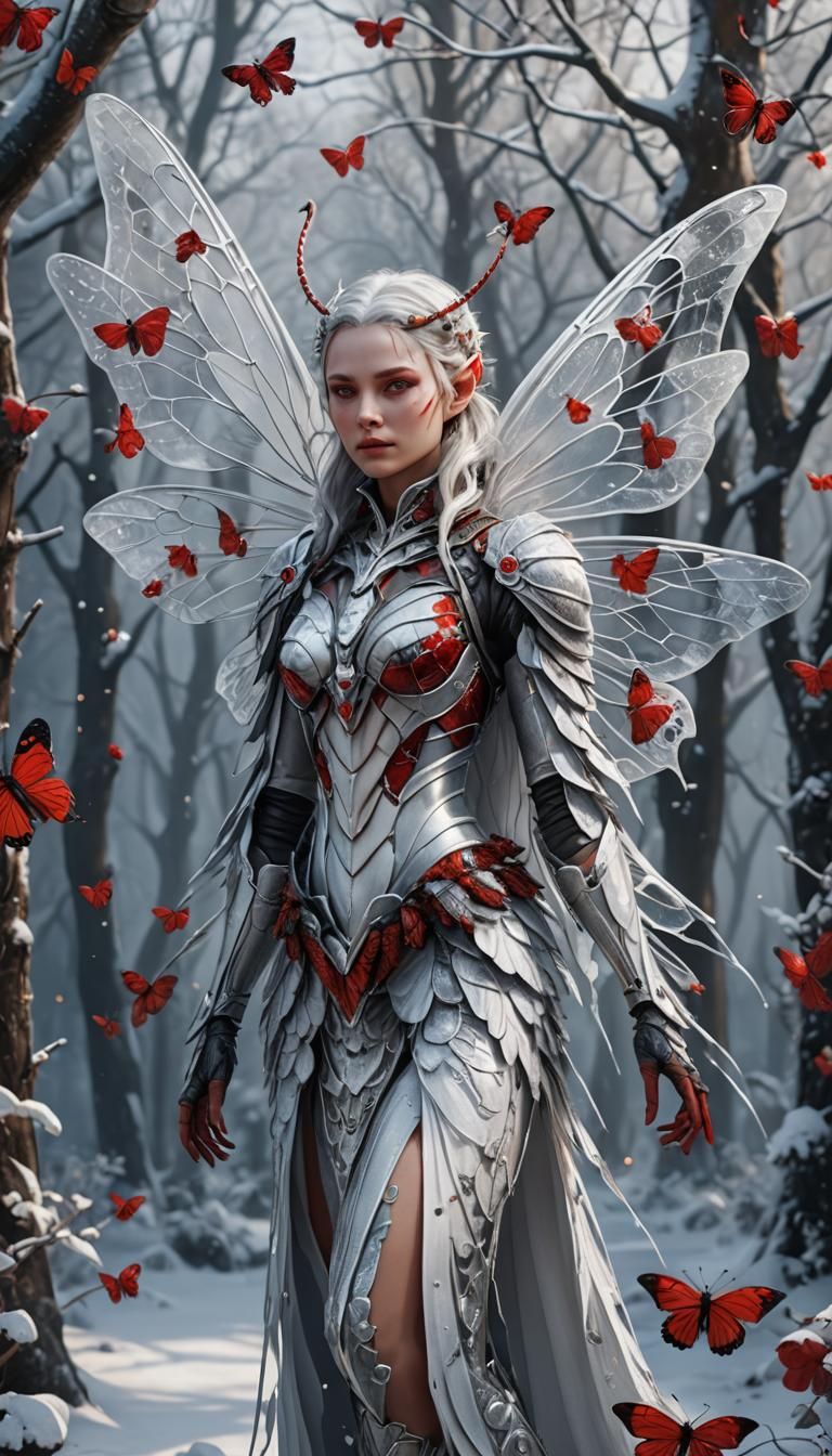 Winter Fairy with Insect Wings in Detailed Matte Painting