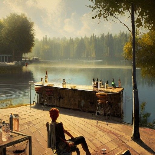 Lakeside City Bar: Hyperdetailed Fantasy Album Art