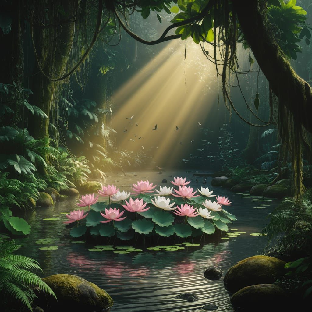 Tranquil Jungle Oasis in Vibrant Bloom