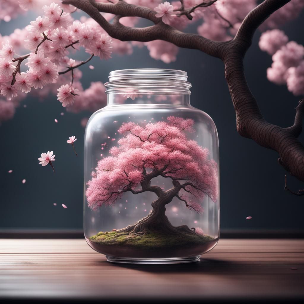 Sakura Tree Emerges from Jar: Digital Matte Painting