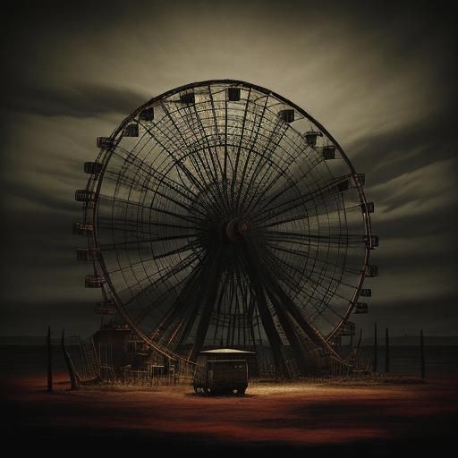 Eerie Ferris Wheel in Blood, Mystical Carnival Scene