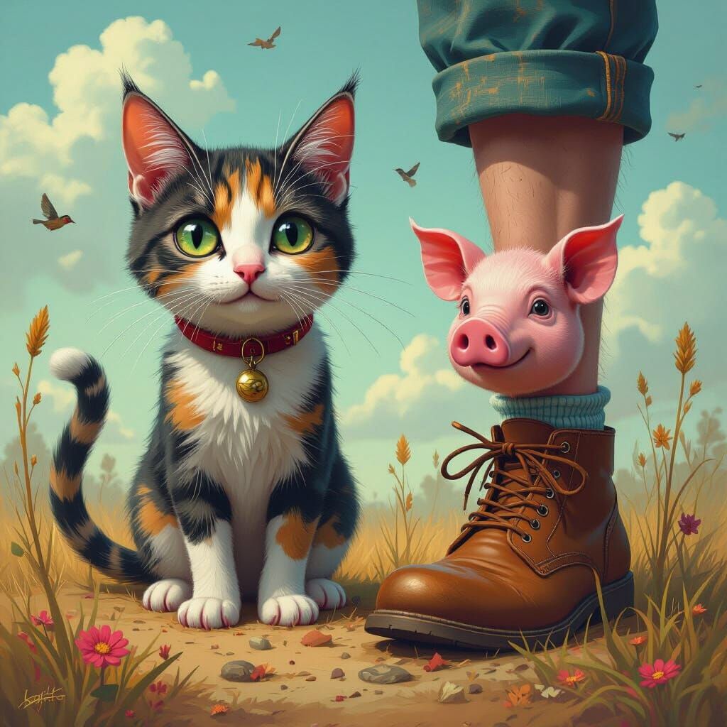 Surreal Cat Hybrid in a Whimsical Digital Style