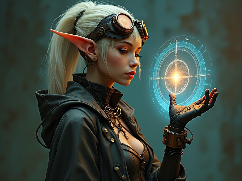 Diesel Punk Elf with Psychedelic Holographic Compass