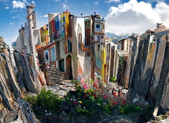 Italian Cliffside Village: Hyperdetailed Fantasy Art