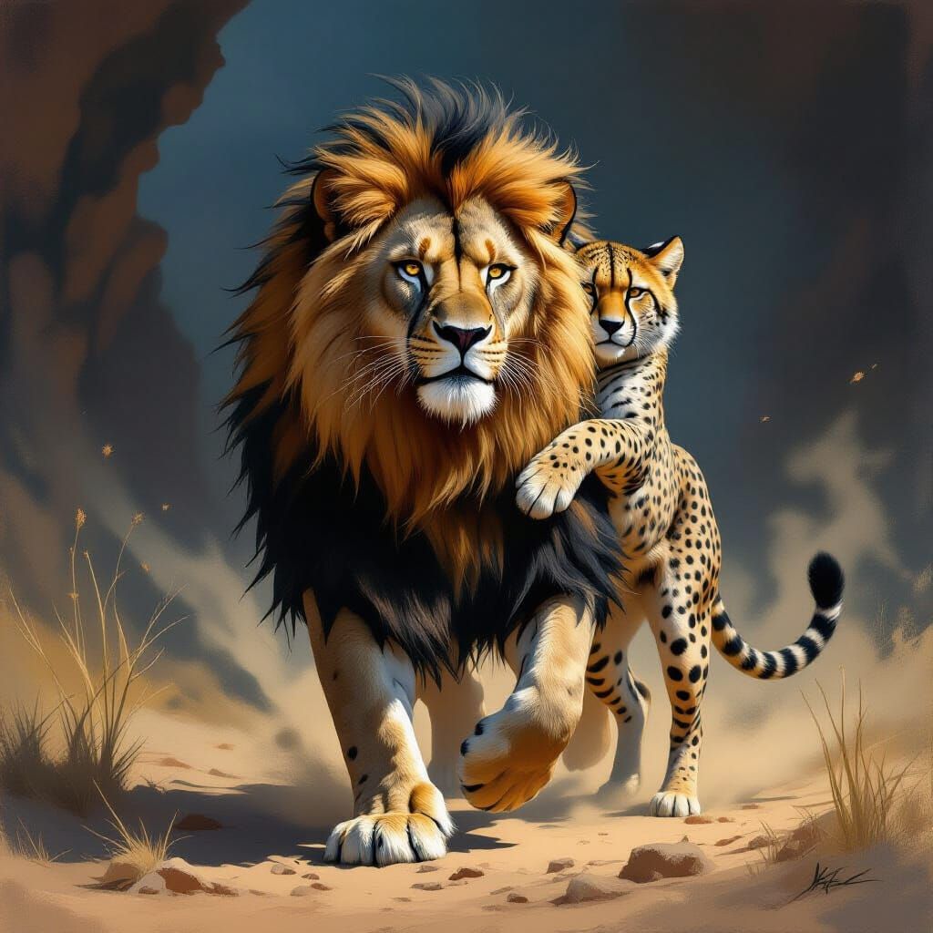 Hybrid Beasts: Lion-Tiger Meets Wolf-Cheetah in Digital Art