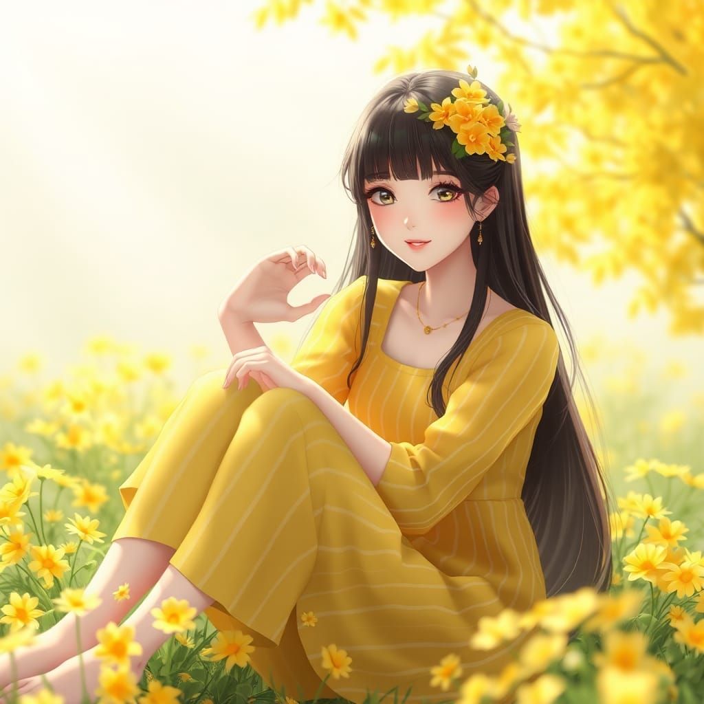 Anime Girl with Flowers in Hair, 3D Render