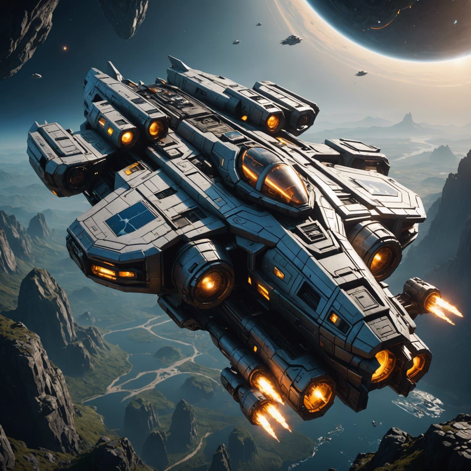 Key Shaped Spaceship in 3D Cinematic Style