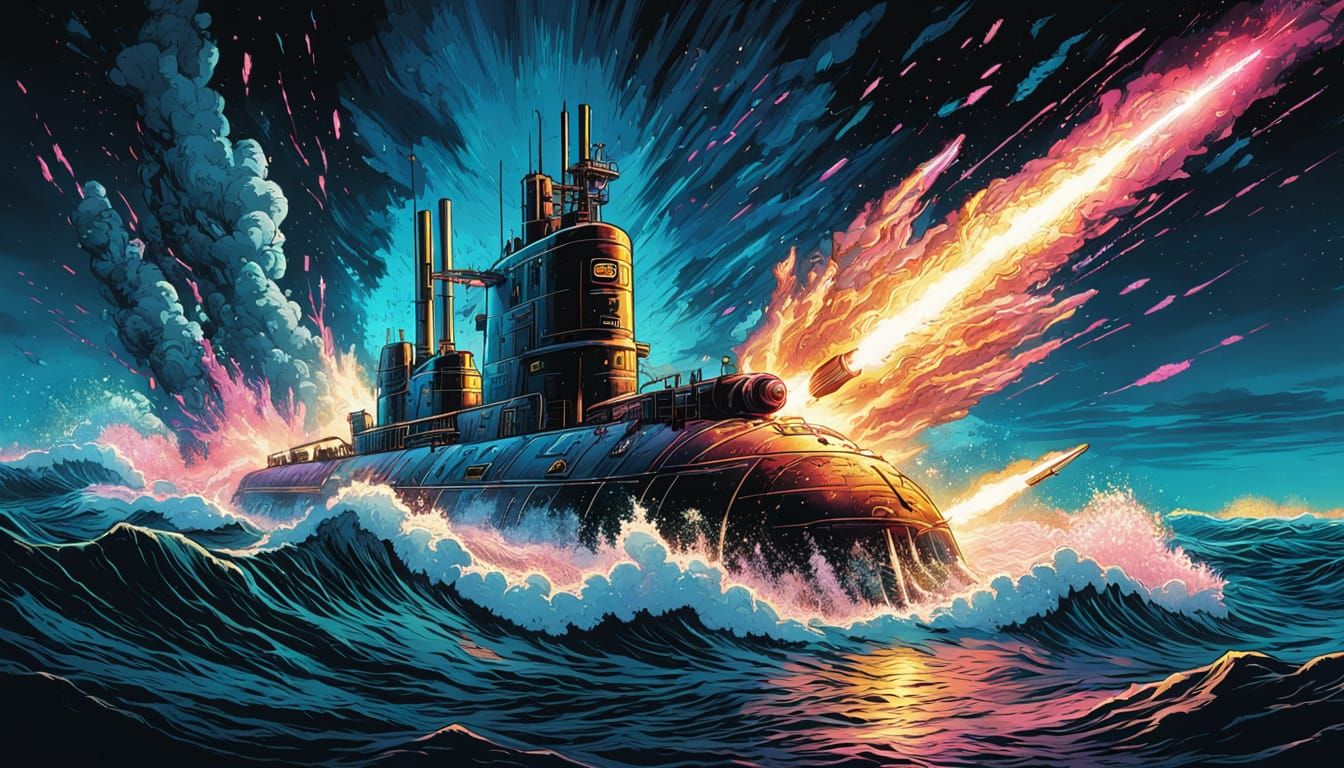 Submarine Missile Launch in Comic Book Style