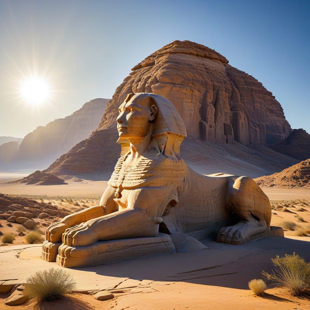 Majestic Sphinx in Desert Landscape as Impasto Painting