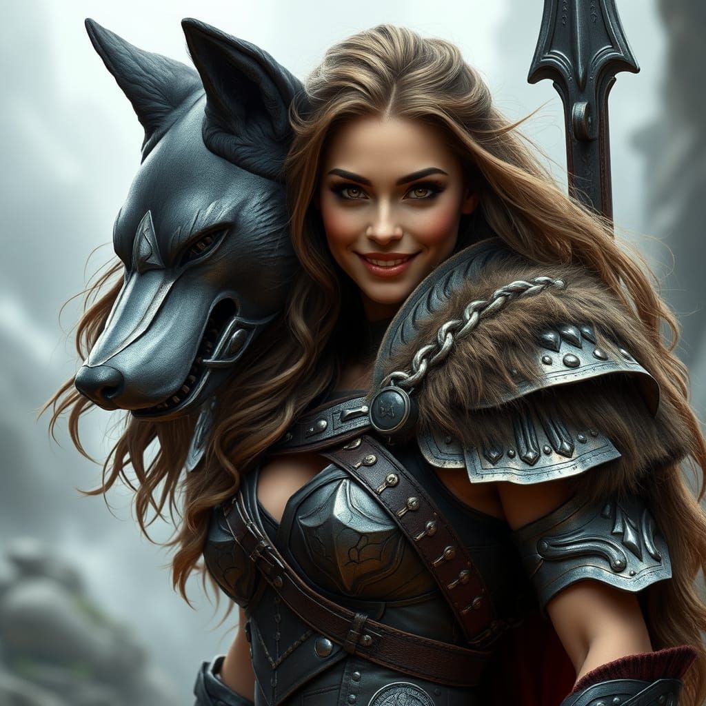 Viking Warrior Goddess in Cyberpunk Armor