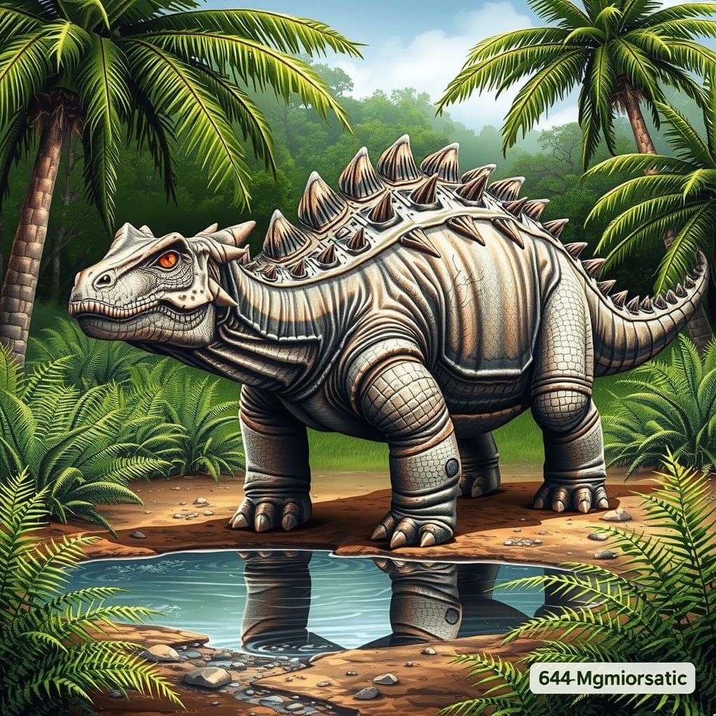 Hyperrealistic Ankylosaurus at Watering Hole in Sunlight