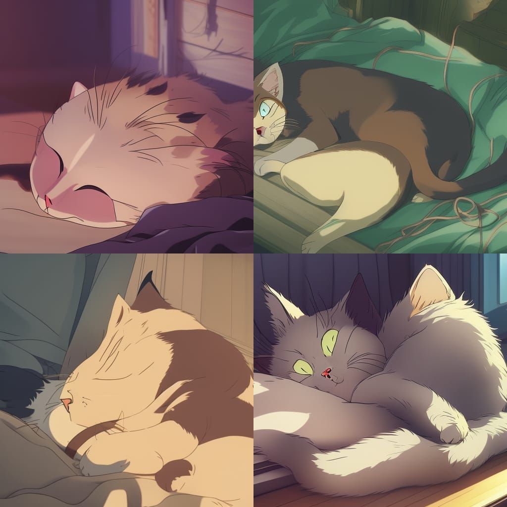 Cat Sleeping in Ghibli Anime Style