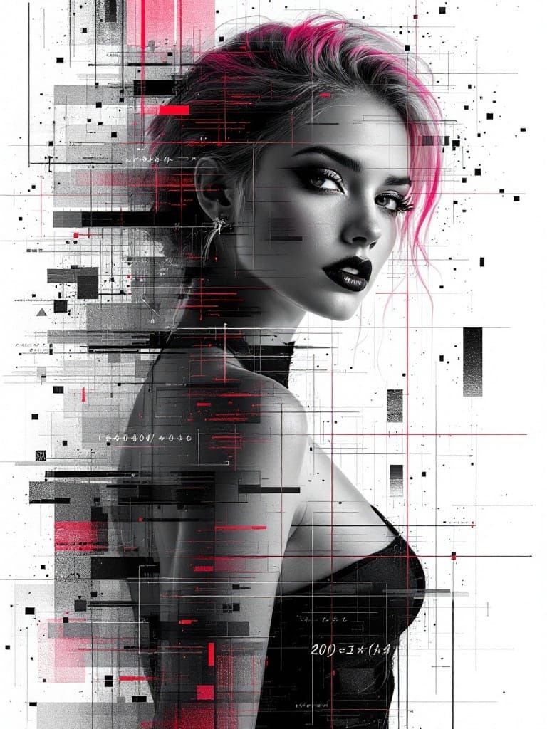 Glitch Portrait of a 2024 Pin-Up Woman