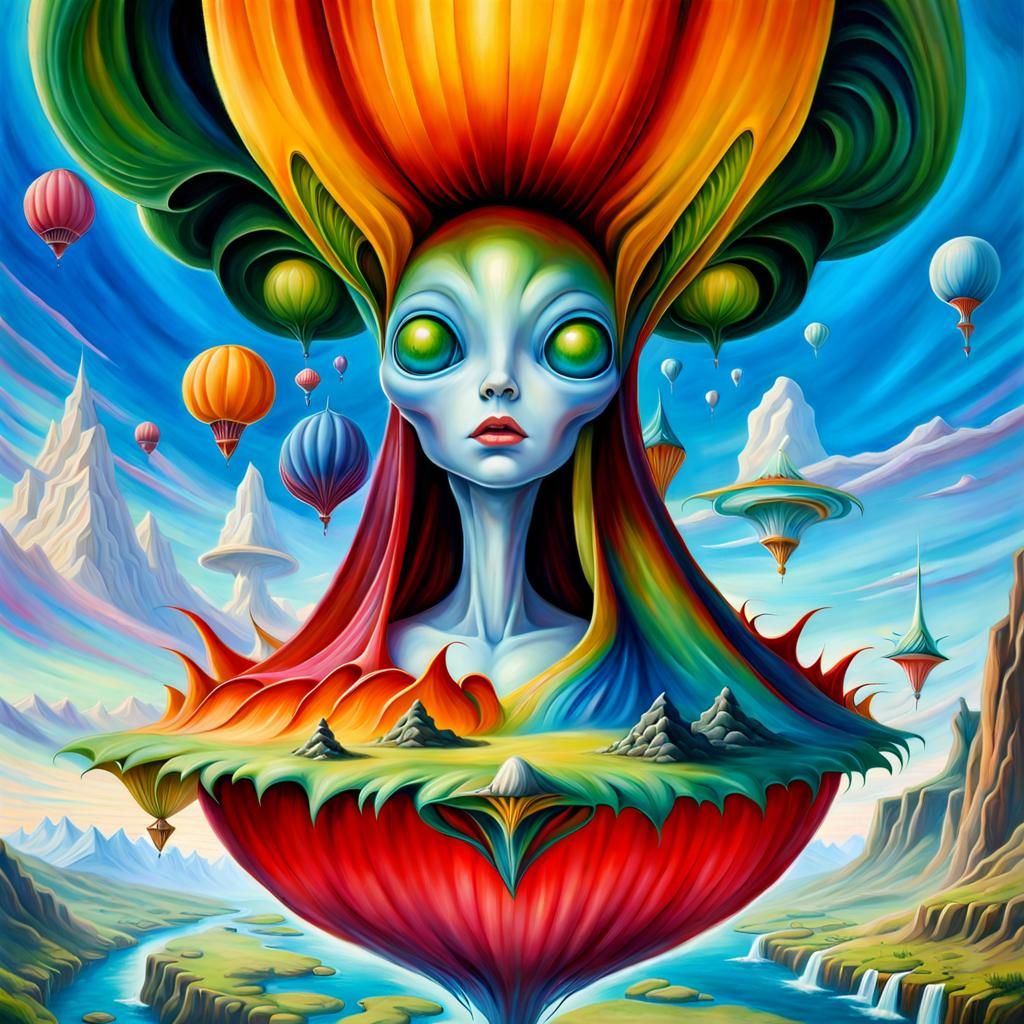 Surreal Alien Portrait Above Mountainscape in Sci-Fi Style