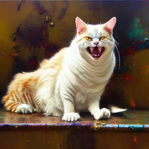 Laughing Cat in Oils, Expressive Animal Portrait