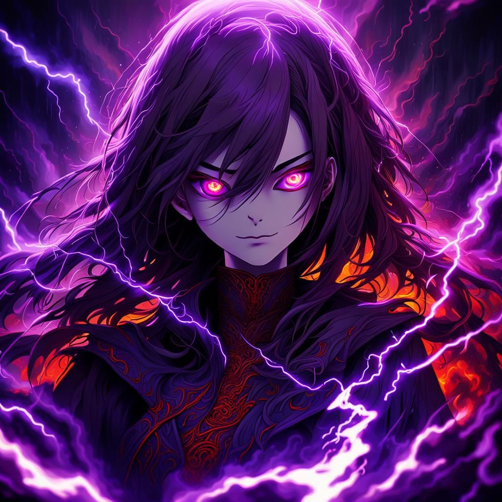 Anime Girls with Glowing Eyes in Stormy Scene