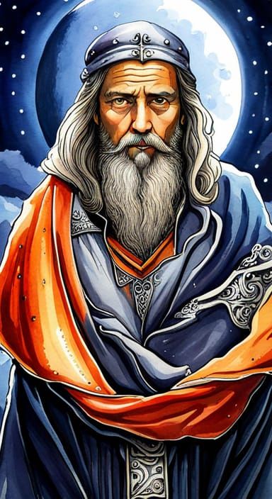 Watercolor Tarot Card of a Magical Wizard