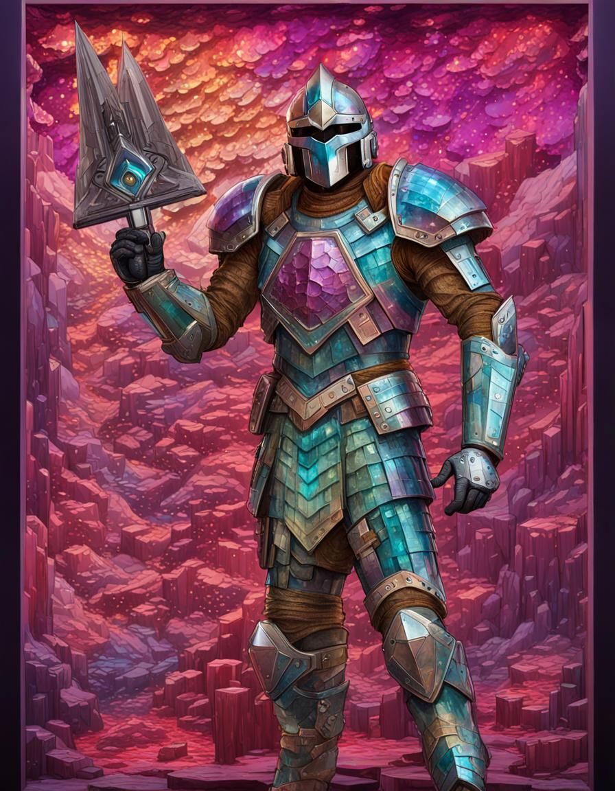 Redhead in Bismuth Armor: Detailed Geometric Art