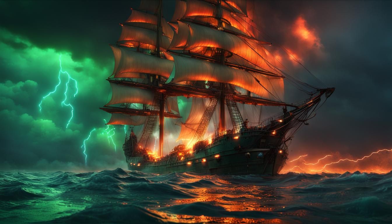 Ship in Stormy Night: Fantasy Concept Art