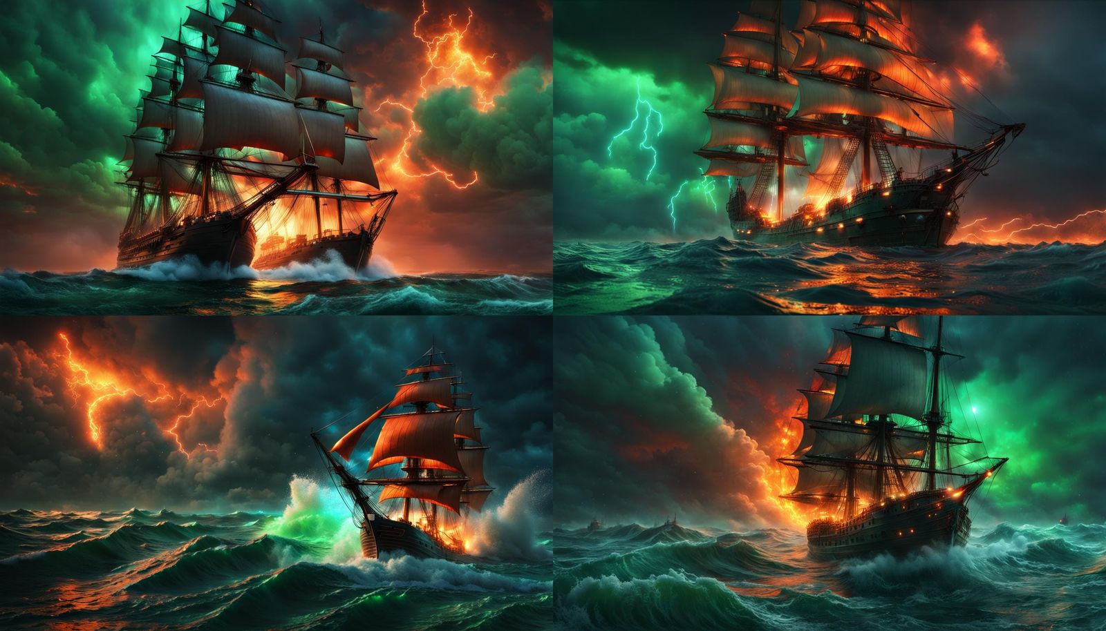 Man of War Ship in Electric Storm