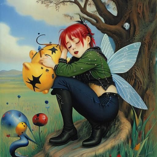 Crying Fairy in Winter Landscape with Abstract Brushstrokes