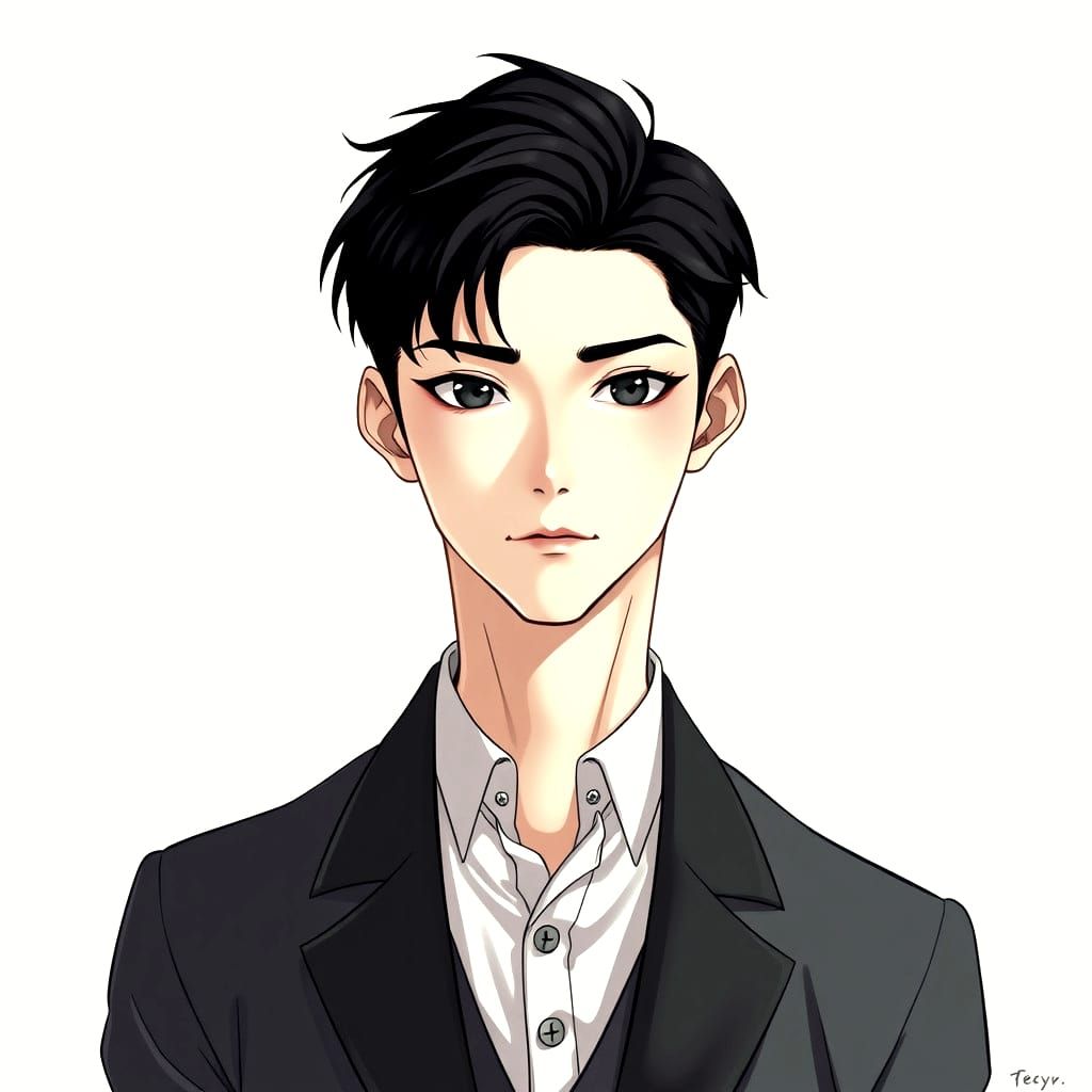 Anime Man Portrait in Cel-Shaded Manga Style