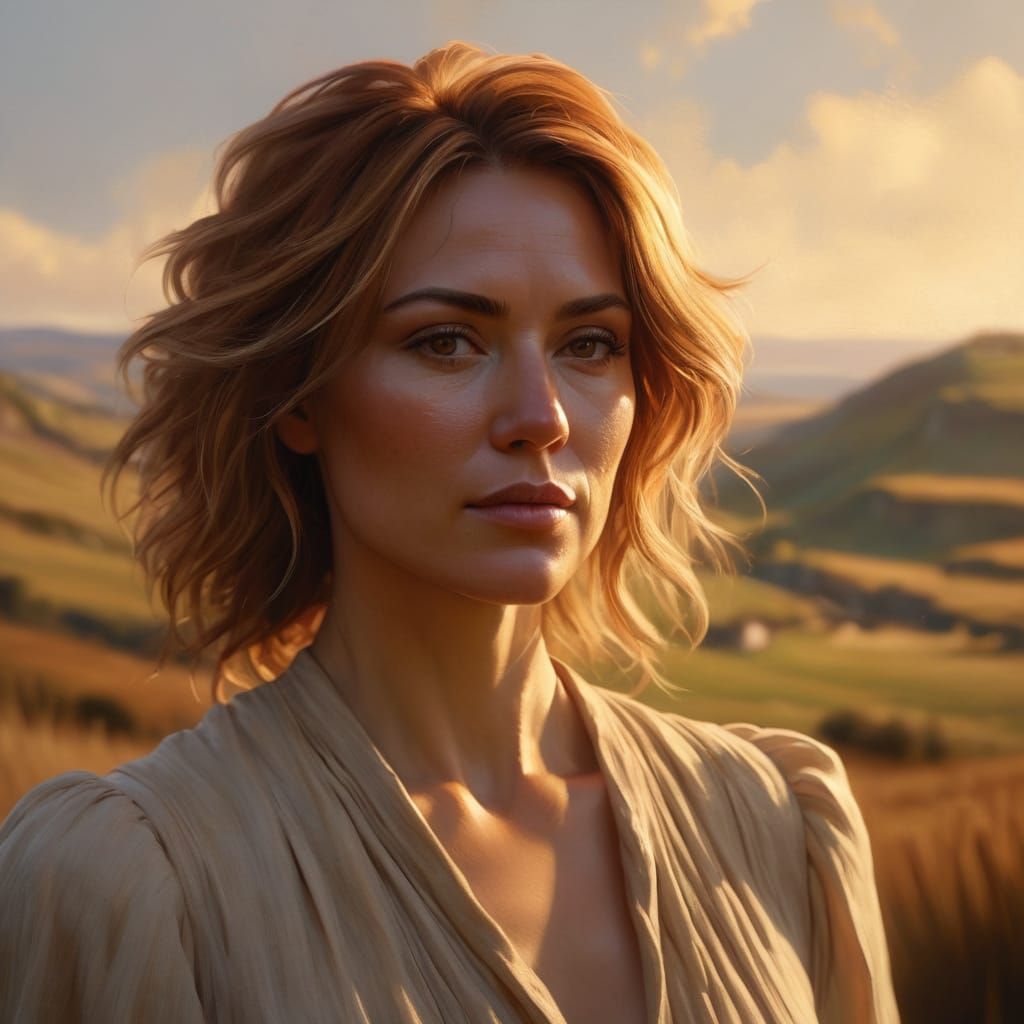 Portrait of Woman in Golden Landscape