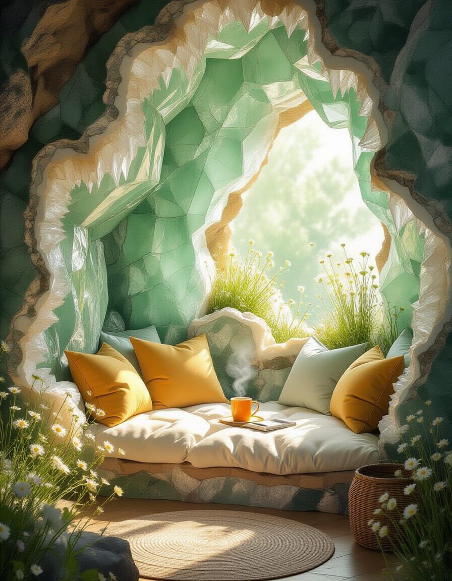 Cozy Geode Reading Nook with Painterly Light