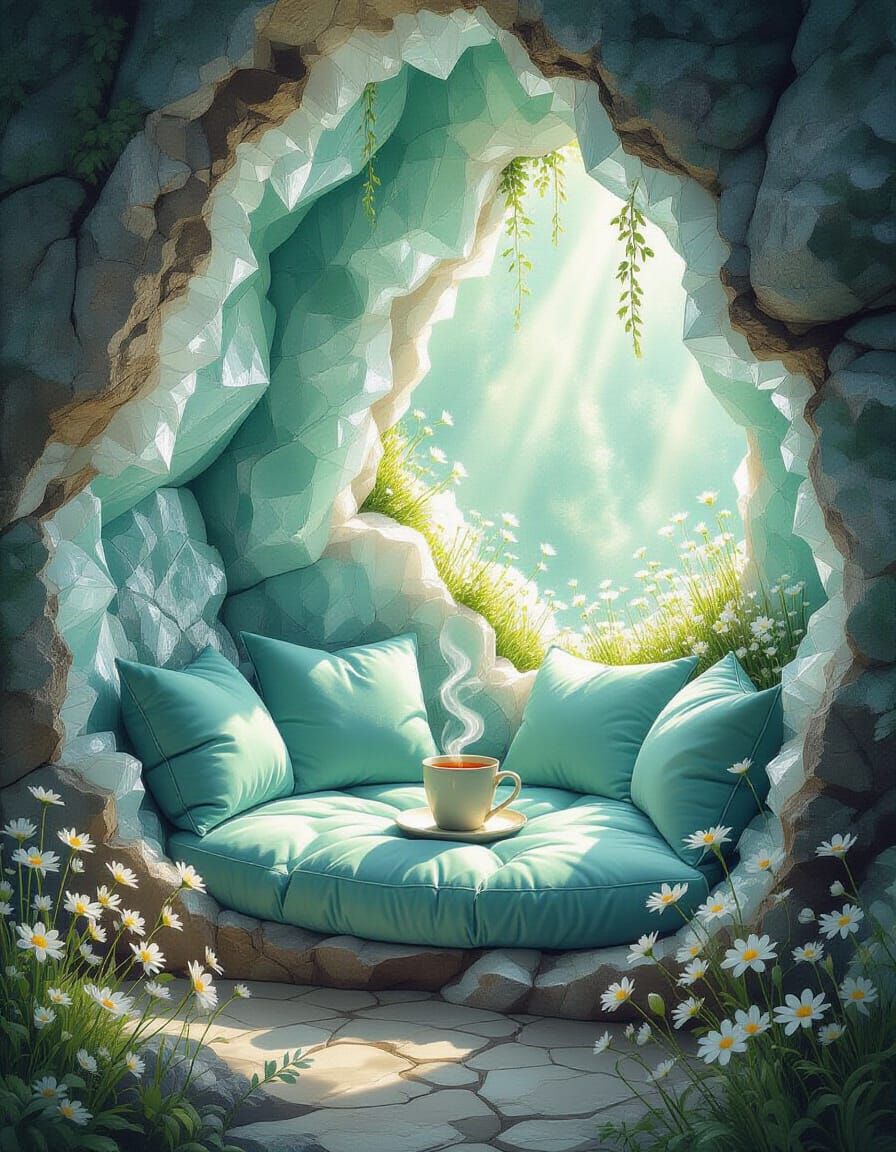 Cozy Geode Reading Nook with Painterly Light
