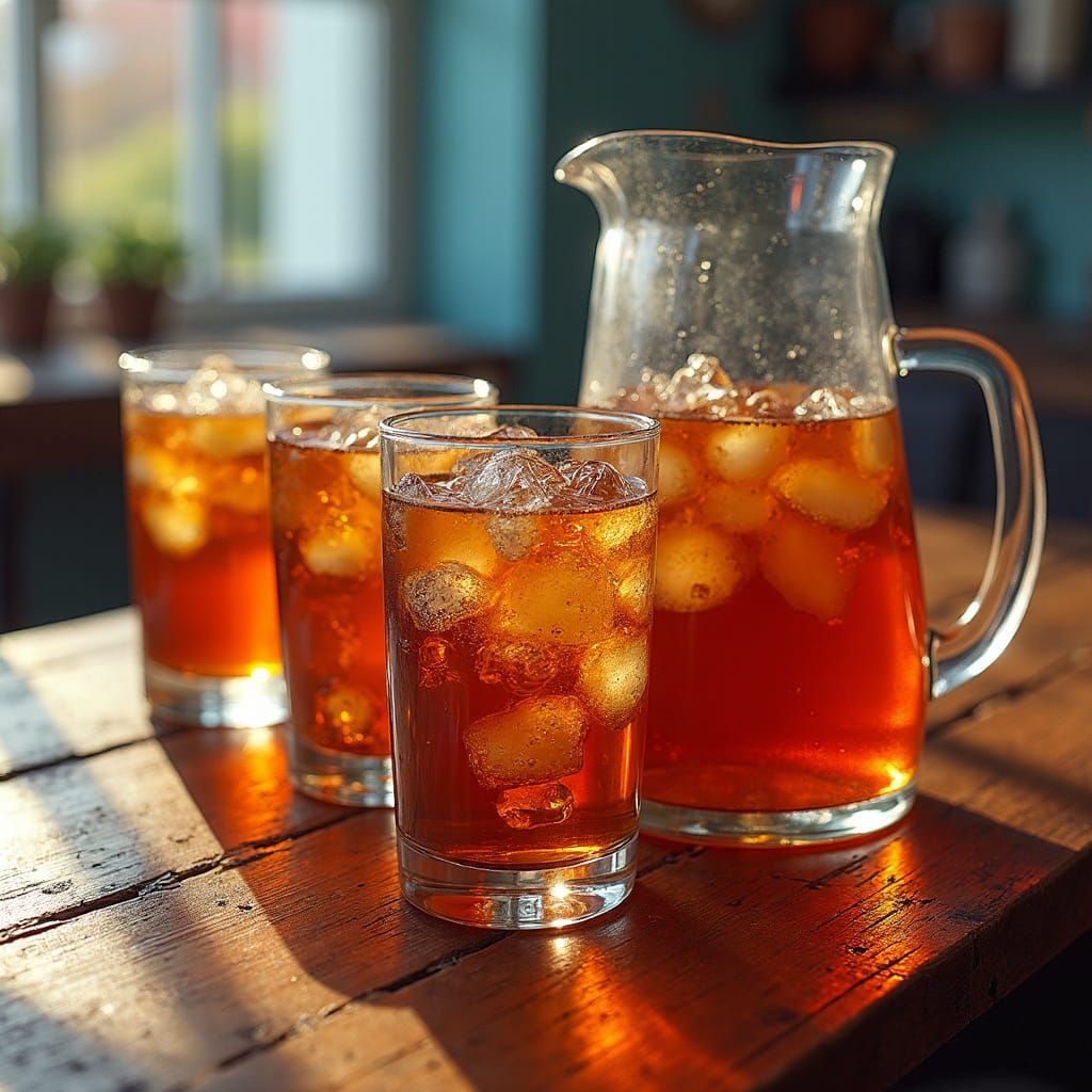 Iced Tea Pitcher in Hyperrealistic Splash Art Style