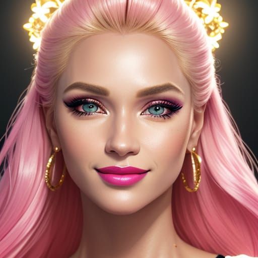 Sultry Blonde Beauty in Pink Attire