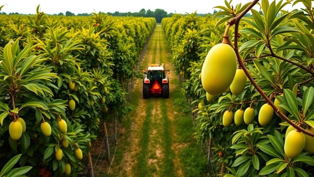 Aerial View of a Serene Mango Orchard