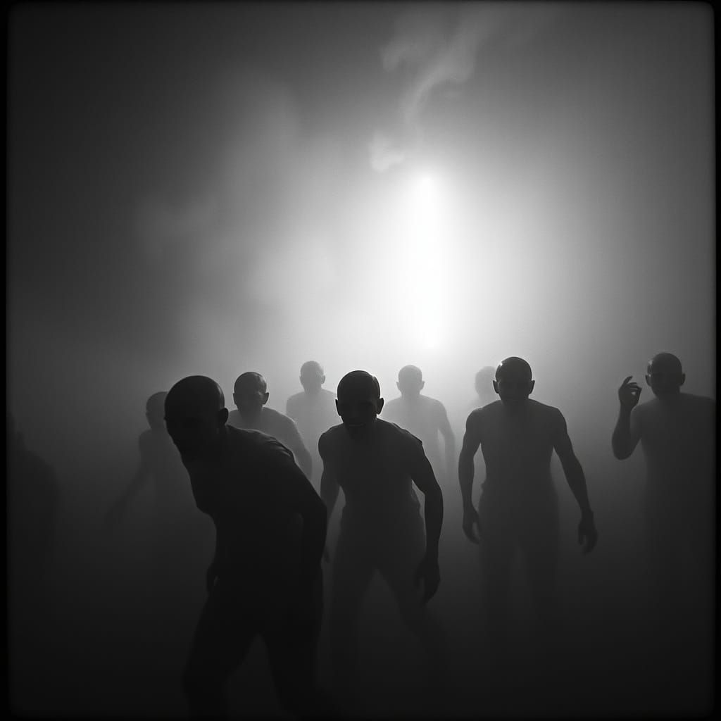 Monochromatic Zombie Horror in Neon Fog