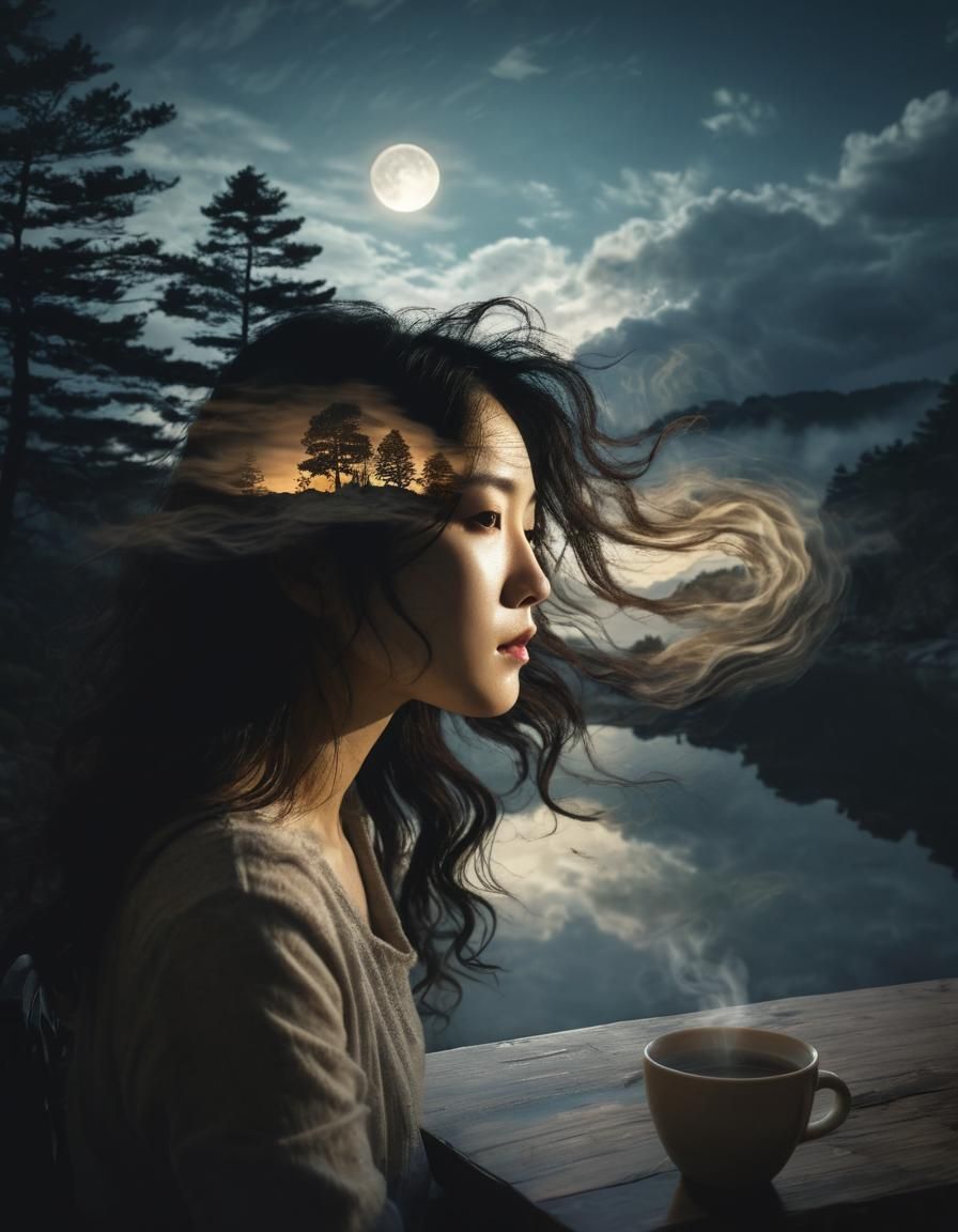 Ethereal Double Exposure: Korean Woman in Nature