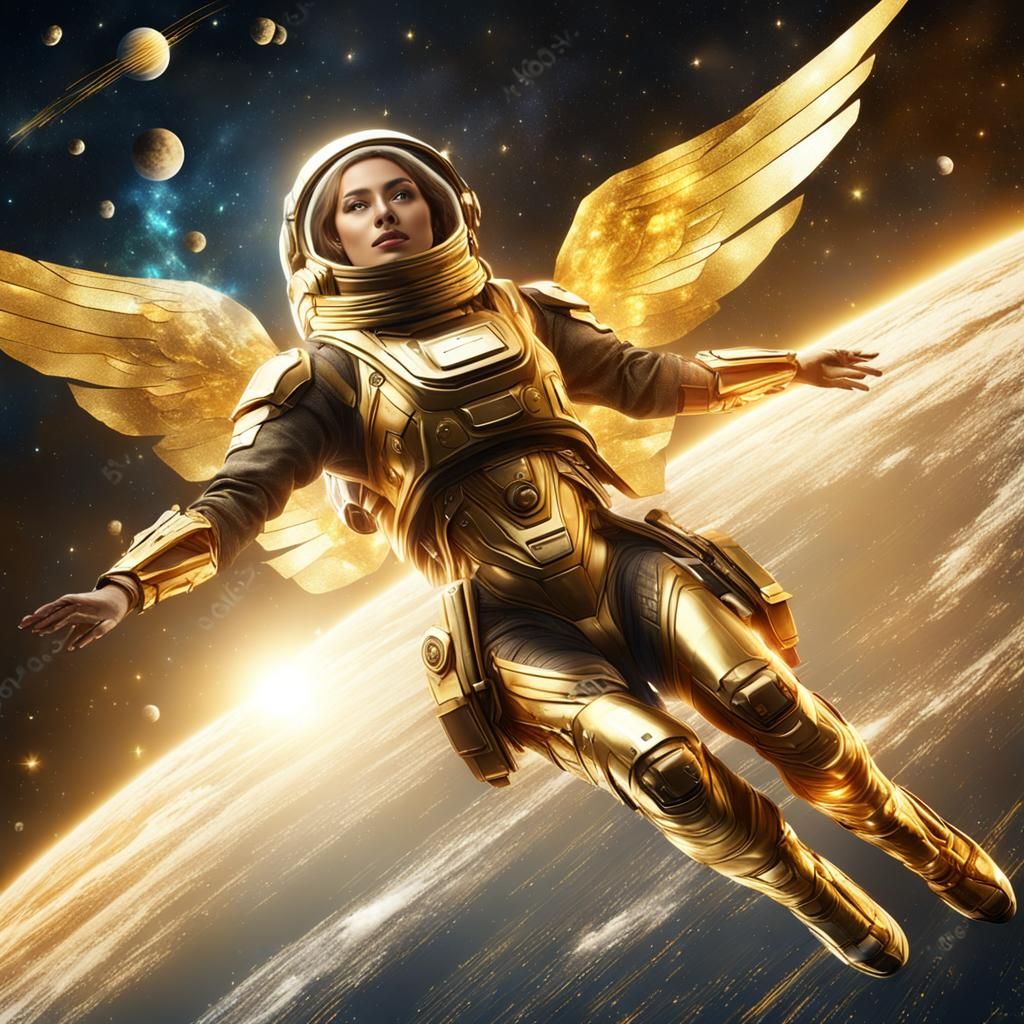 Golden Woman Flies Through Space: Concept Art
