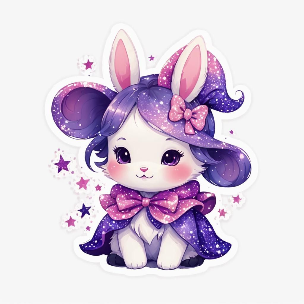 Cute Chibi Bunny with Pink and Purple Sparkles