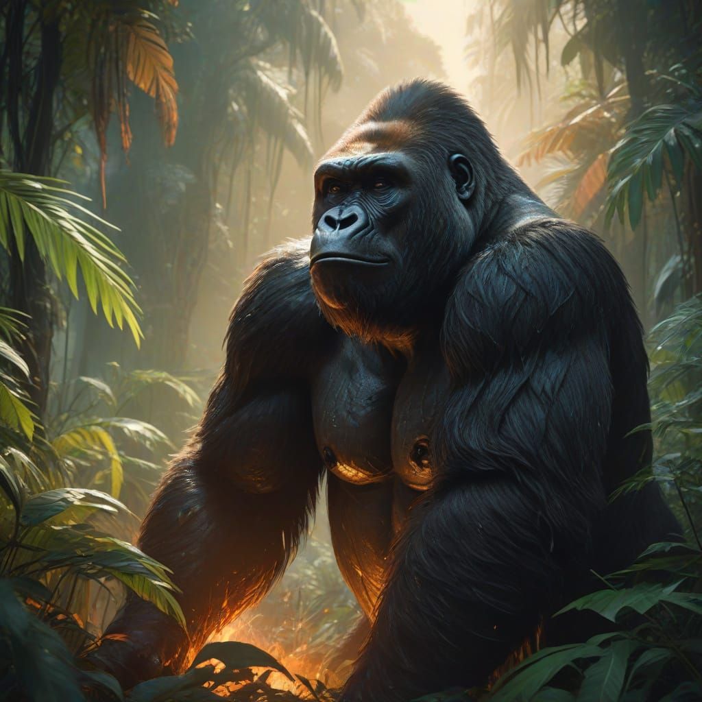 Majestic Gorilla Amidst Jungle Inferno in Cinematic Double E...