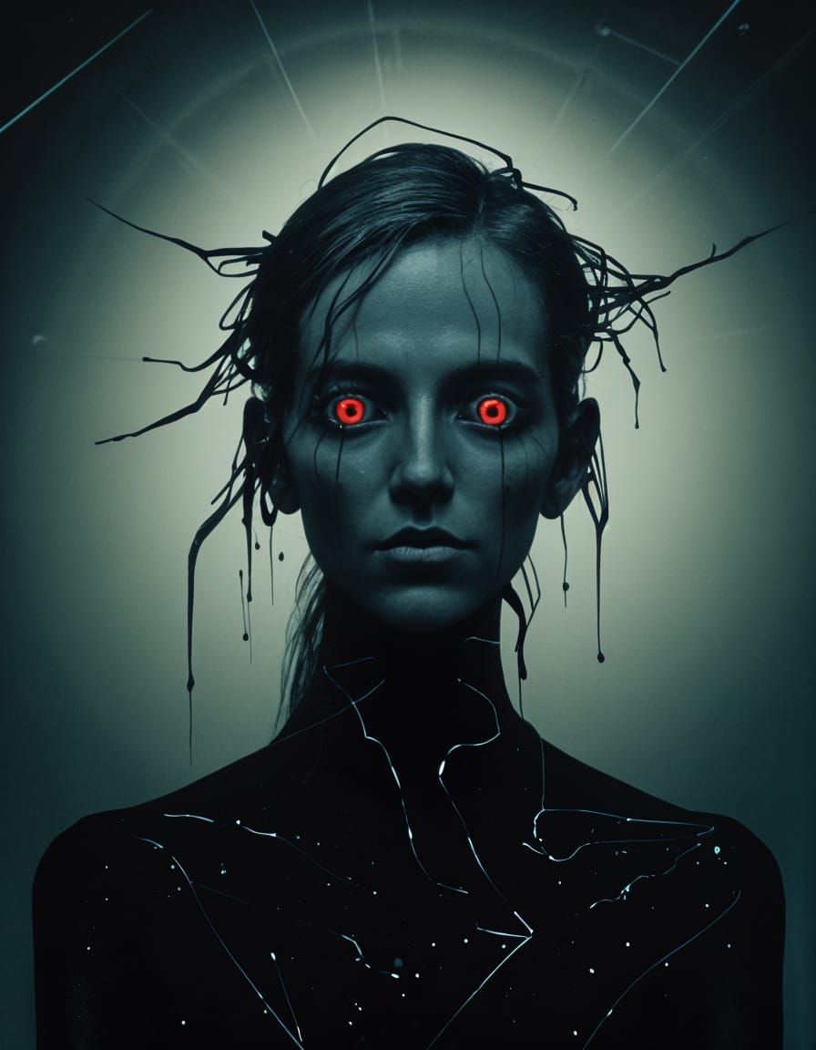 Weirdcore Portrait of a Liminal Entity in Dark Vintage CRT S...